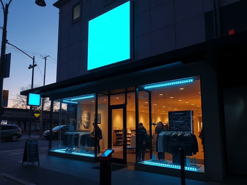 Mockup of a Sydney boutique storefront running transparent LED film content.