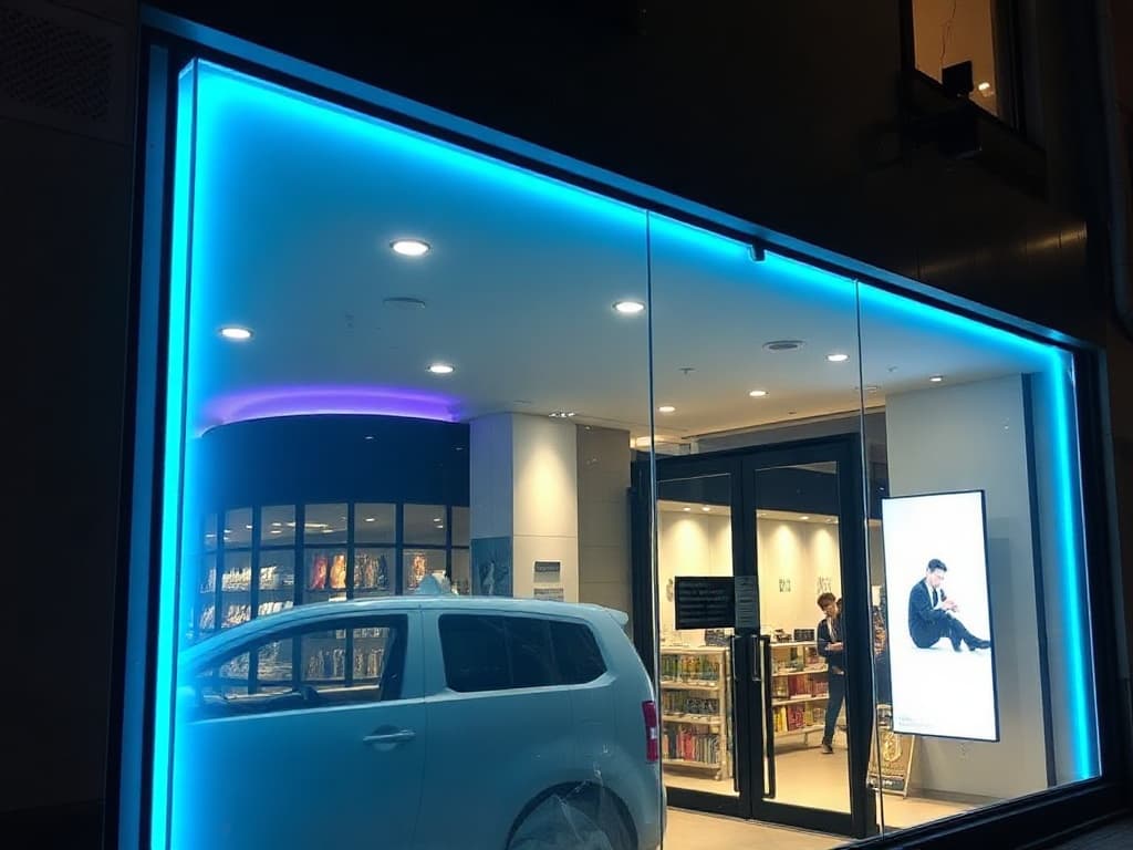 Sydney retail storefront window before and after a transparent LED film install.